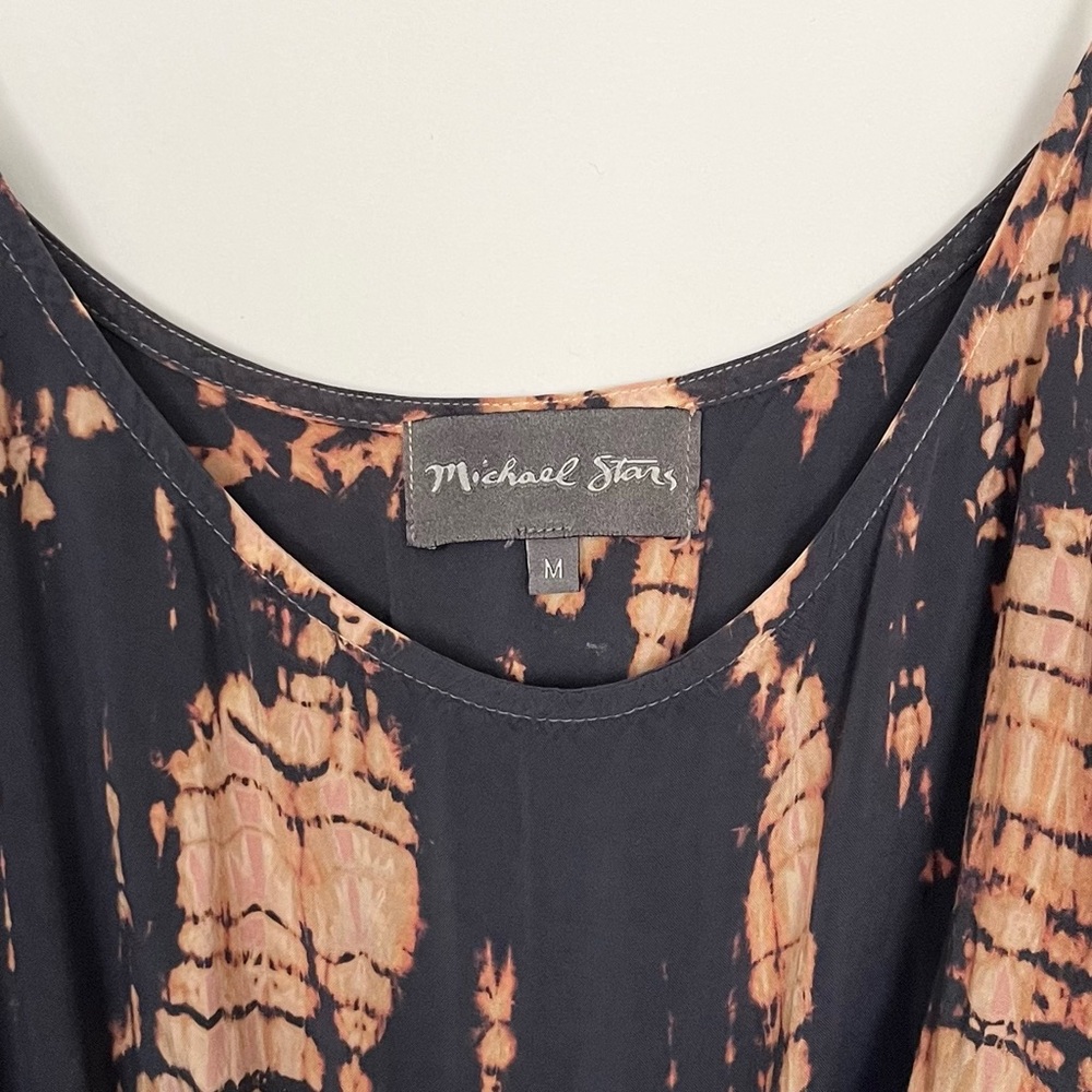 Michael Stars Boho Print Maxi Dress Size M Brown Strappy Tie Dye Hippie Beach - Picture 7 of 9
